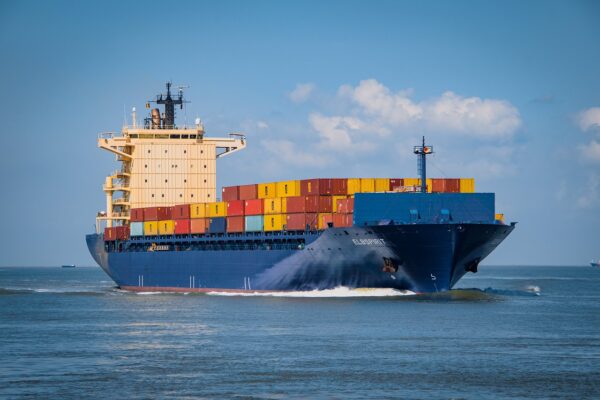 A shipping container carrier in the ocean