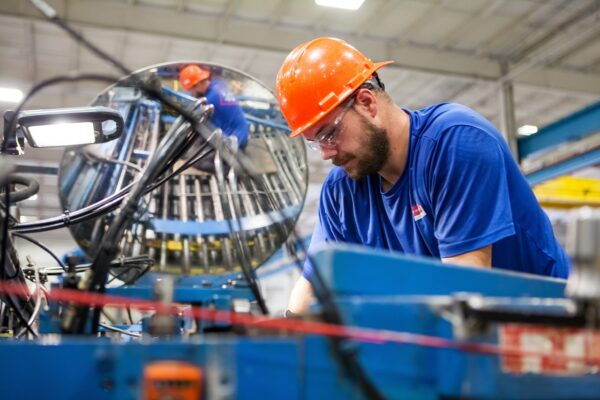 A factory worker doing his job